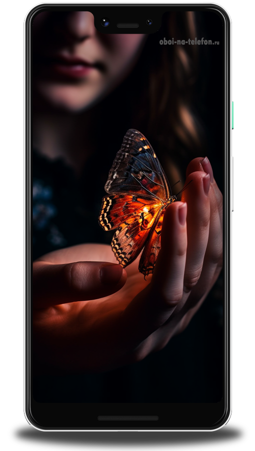  Обои на телефон Милые обои с яркой бабочкой на руке у девушки. Эмоции радости просто зашкаливают, каждый раз открывая телефон.