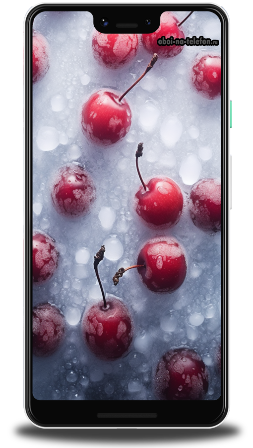 Обои на телефон Светлые обои с изображением вишни которая вмерзла в лед.